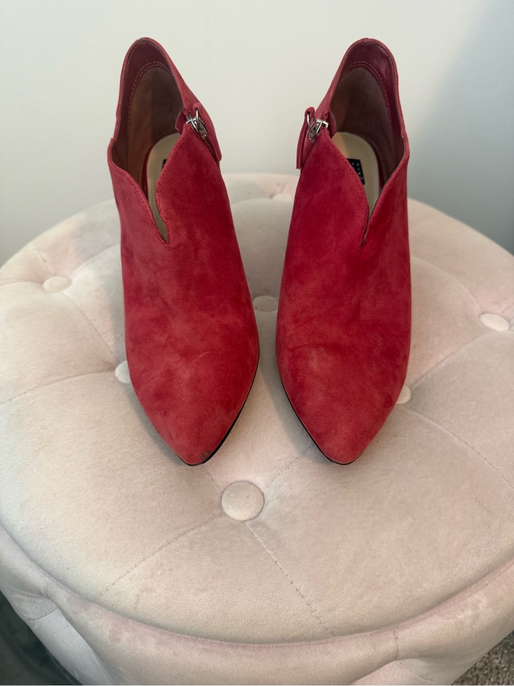 White House Black Market Red Suede Pointed-Heel Ankle Boots